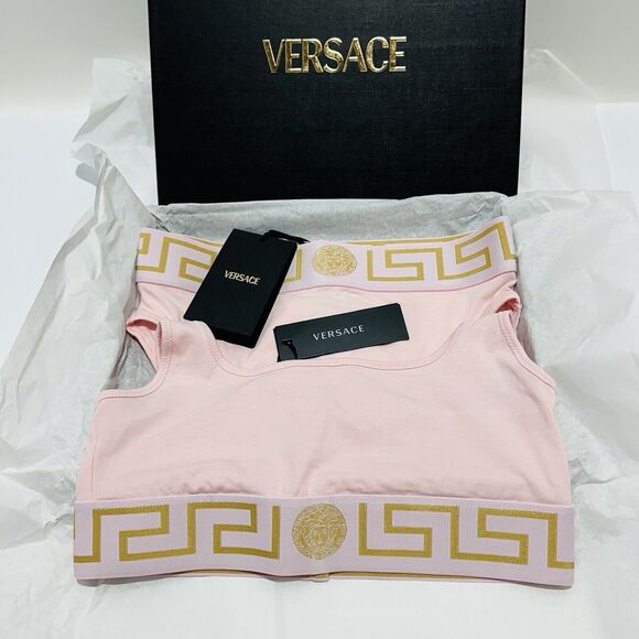 Versace Medusa Greca Border Racer Back Bralette and Panties Set Pink 1/ XS NWT - Picture 7 of 11